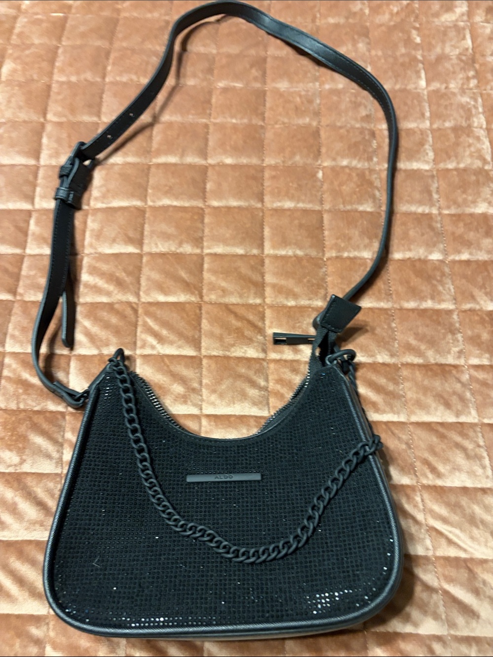 Aldo Black Sequin Chain-Accent Shoulder Bag